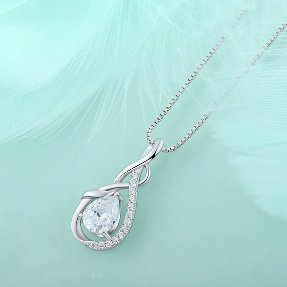 Sterling Silver Teardrop Necklace Women Birthstone Jewelry Gift - Picture 5 of 6